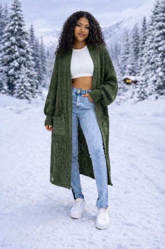 Long gilet en maille avec poches