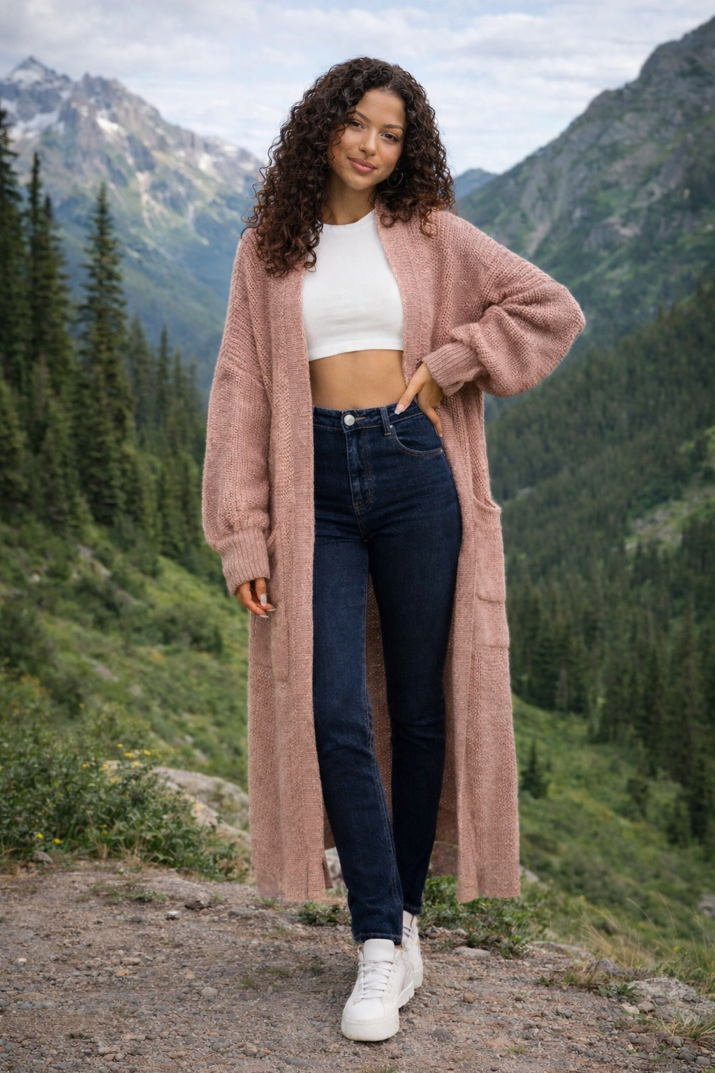 Long gilet en maille avec poches