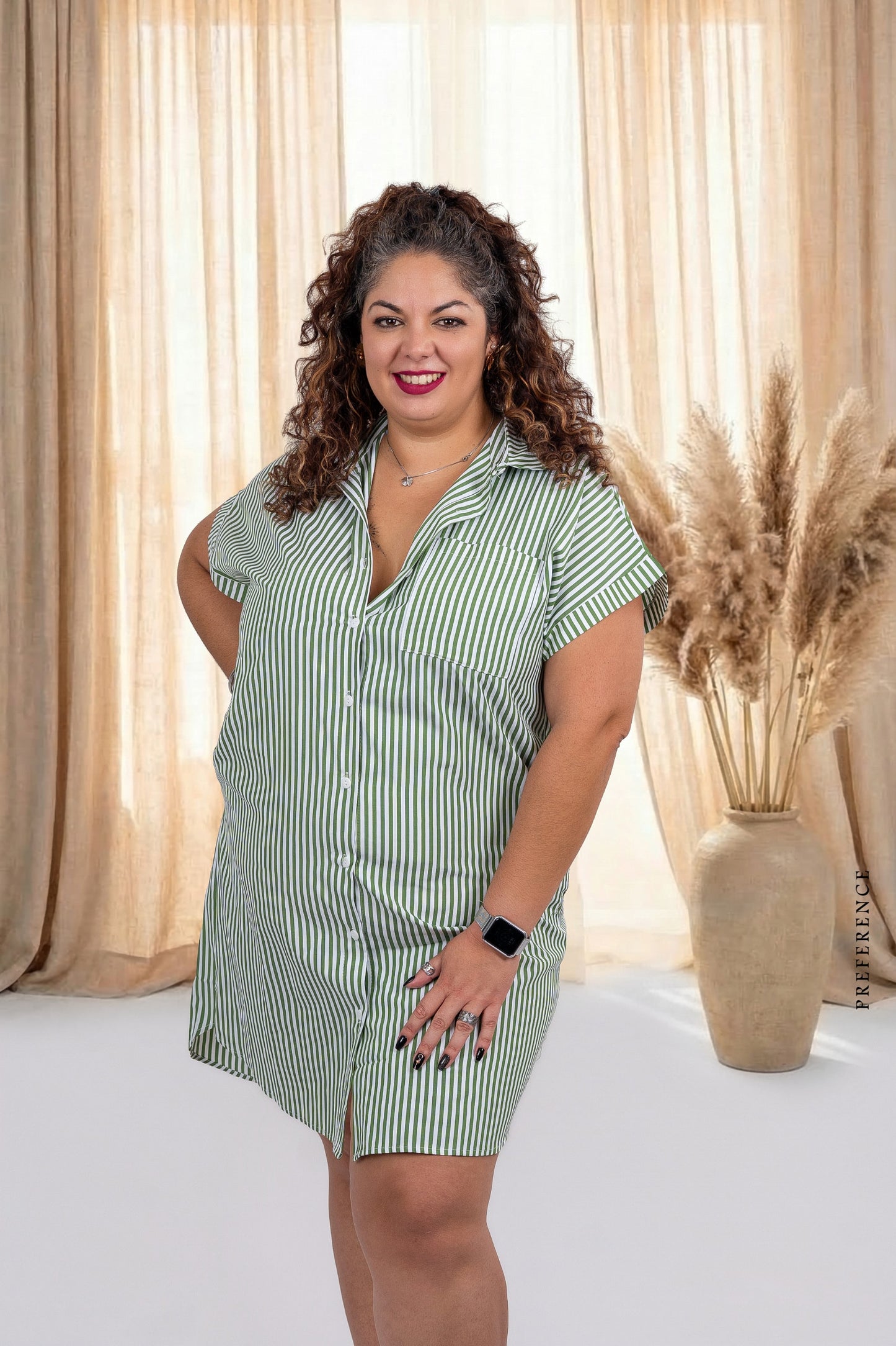 Robe chemise grande taille à rayures