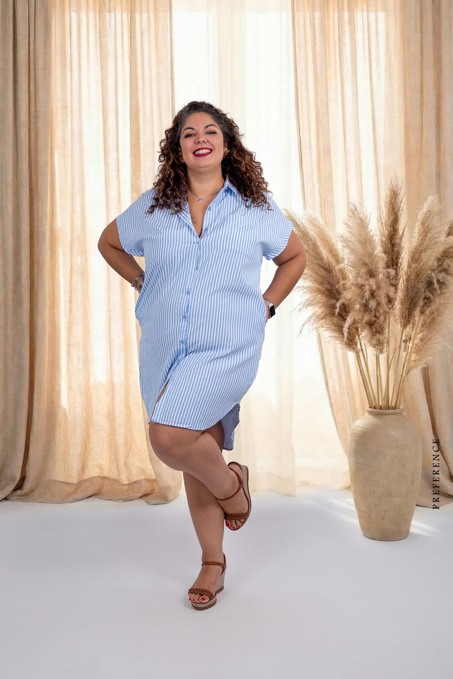 Robe chemise grande taille à rayures