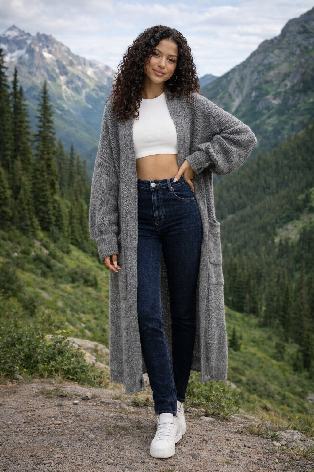 Long gilet en maille avec poches
